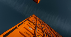 Orange Shipping Containers against blue sky