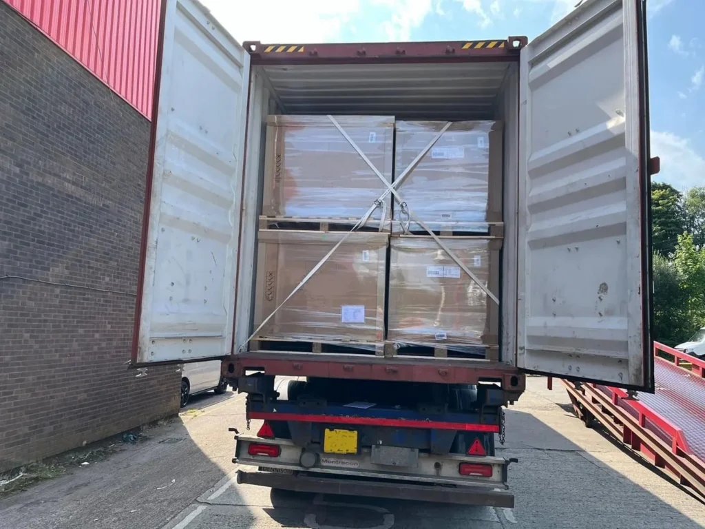 FCL to Costa Rica, open shipping container on a trailer with pallets loaded for shipping to Costa Rica