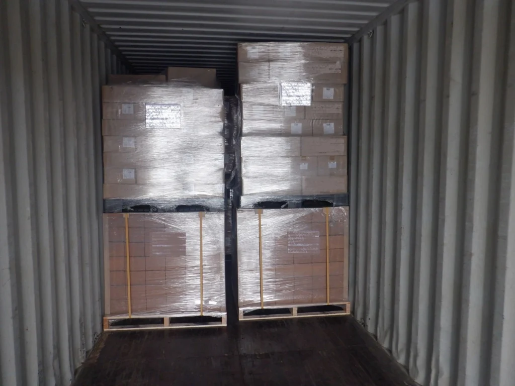 Pallets loaded in a shipping container for LCL China to UK shipping
