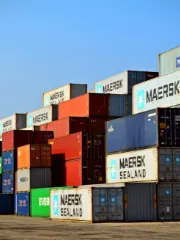 Shipping containers stacked at port